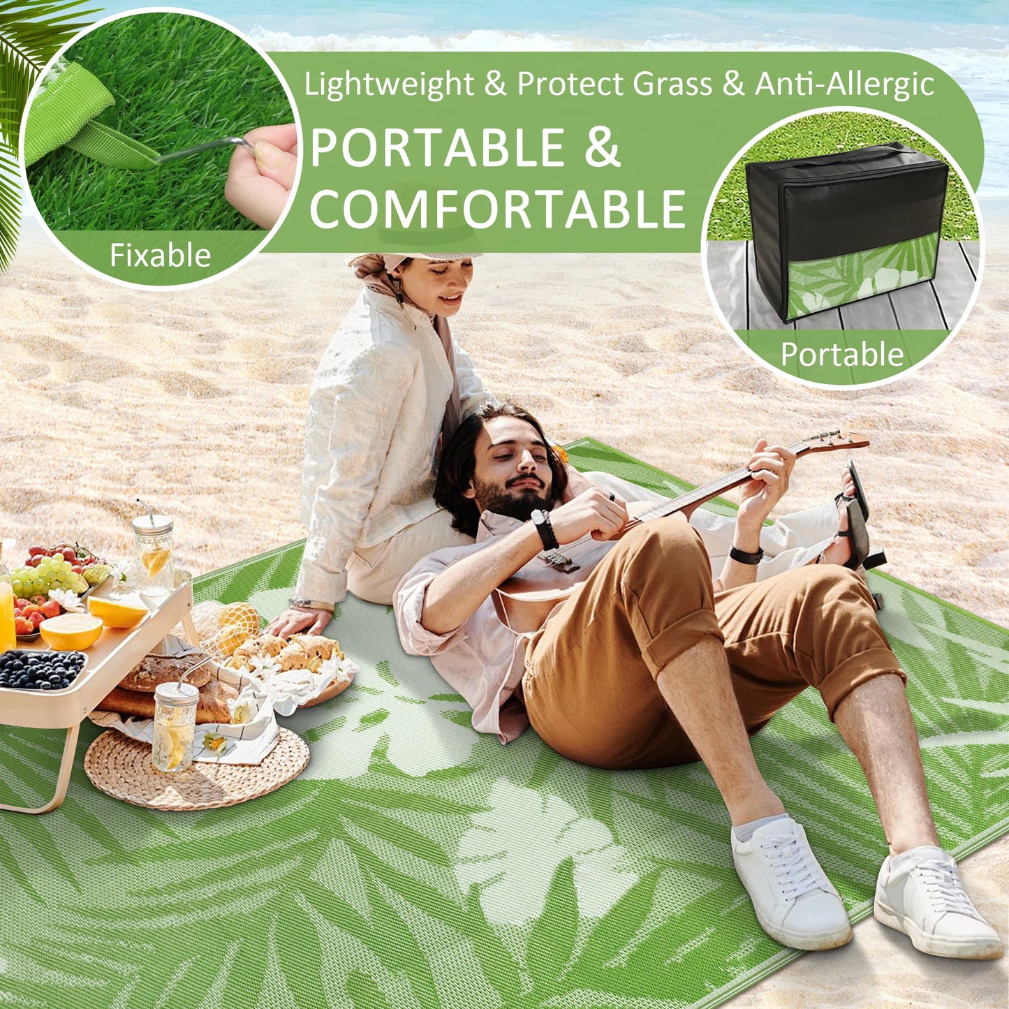 8‘x10' Outdoor Rug Waterproof Recycled Plastic Straw Rug Patio Rug Indoor Outdoor Carpet for Patio Deck Camping RV Beach