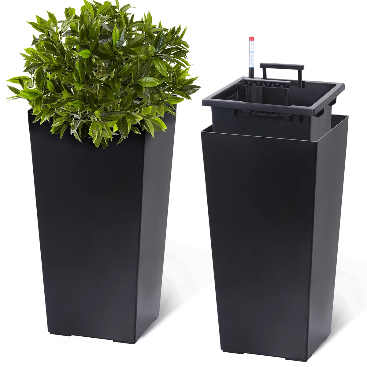 Rectangular Planters Set of 2, Large Plant Pots with Drainage Holes&Water Level Monitor for Outdoor Indoor Patio Porch Rooms