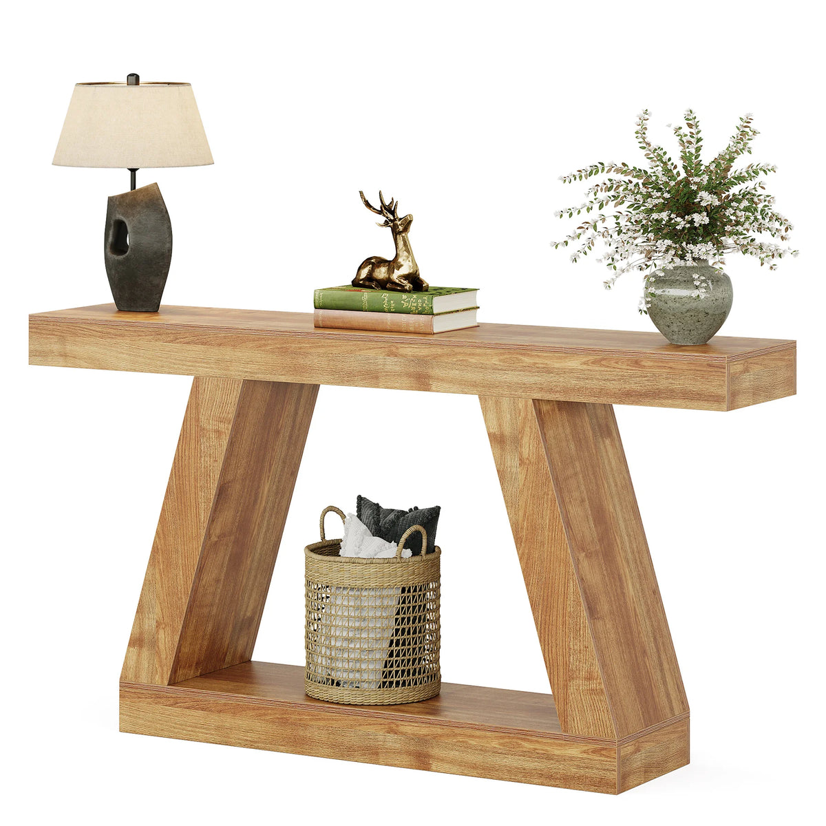 Tribesigns 55-Inch Rustic Console Sofa Table with Storage Industrial Wooden Entryway Table for Hallway Living Room