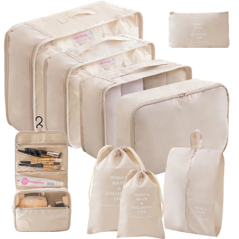 7/8/9Pcs Set Travel Organizer Storage Bags Suitcase Packing Cubes Set Cases Portable Luggage Clothes Shoe Tidy Pouch Folding