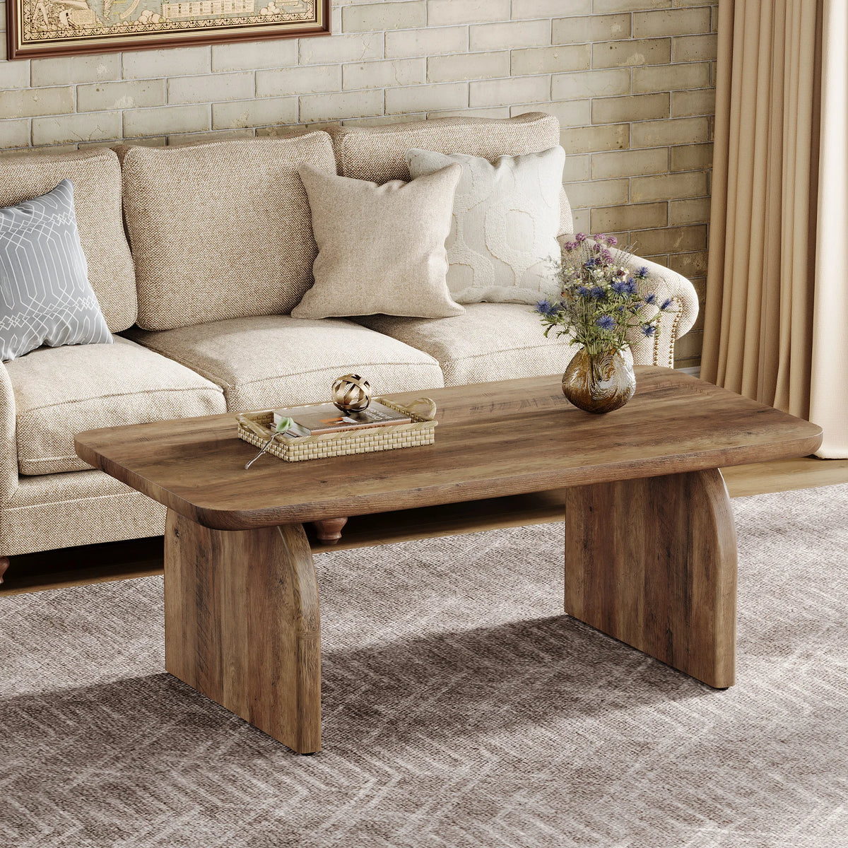 Tribesigns Farmhouse Rectangular Coffee Table, 47.24-Inch Engineered Wood Center Cocktail Tea Table with Sturdy Base