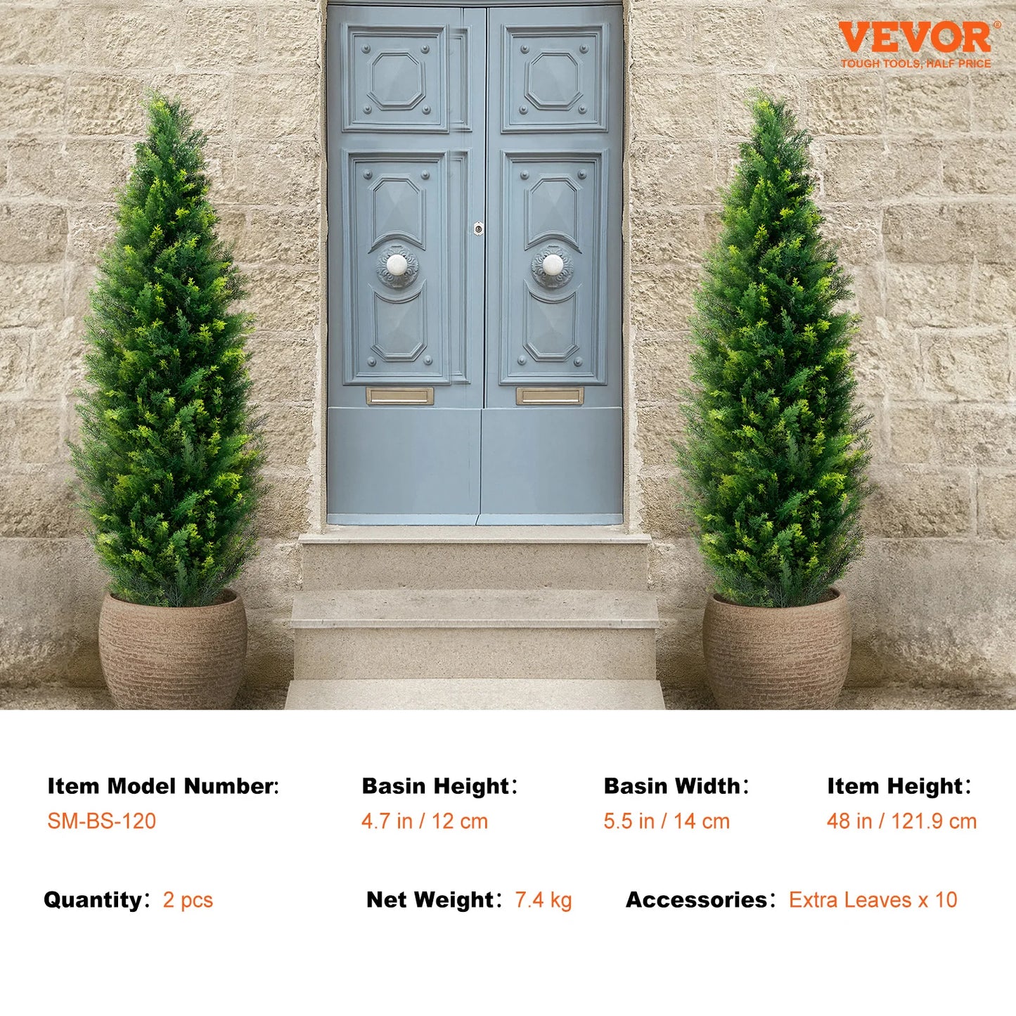 SucceBuy Artificial Cedar Topiary Tree, 48 inch Tall (2 Pieces), with Extra Leaves & Pot Faux Evergreen Fake Pine Cypress Trees