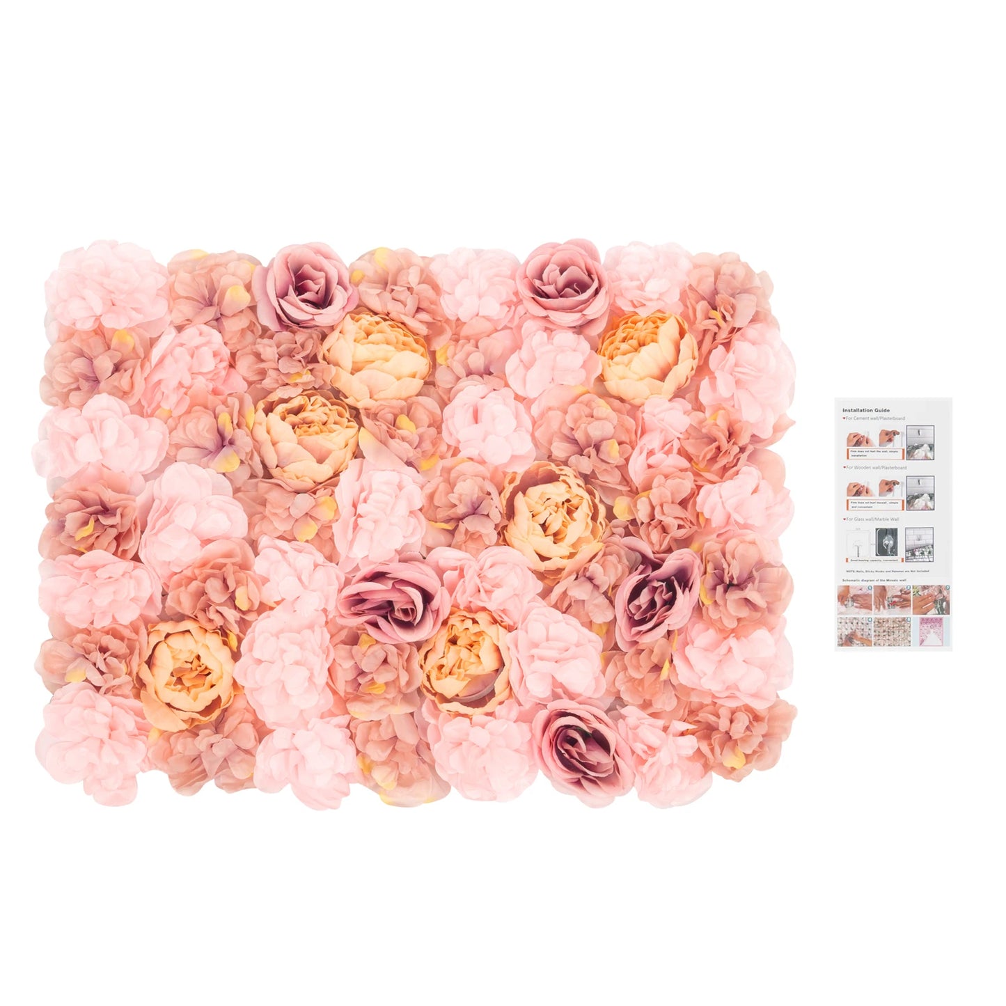 6 Panels Artificial Flower Wall Autumn Pink Dahlia Rose Peony Silk Waterproof Fade Resistant Handmade Flower Hedge Panel for Wedding Backdrop Party Decor Home Garden Wall Decoration Outdoor Indoor Artificial Greenery