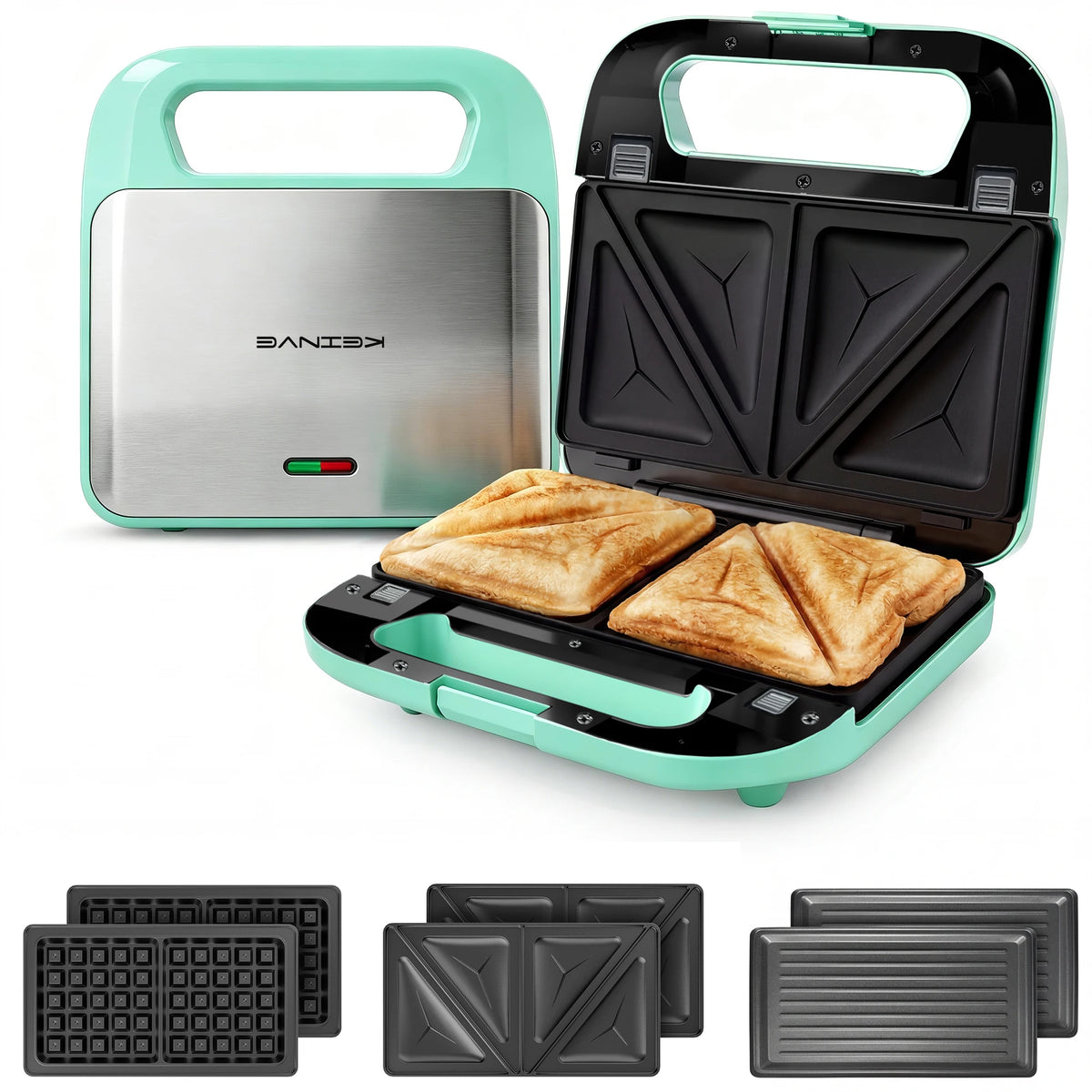 3-in-1 Sandwich Maker, Panini Press & Waffle Iron - Indoor & Outdoor Electric Grill with Removable Non-Stick Plates, 800W