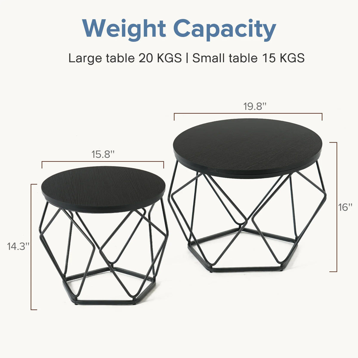 JHK 20IN Round Geometric Coffee Table Set of 2 Movable End Tables for Living Room Nesting Side Tables with Hidden Storage