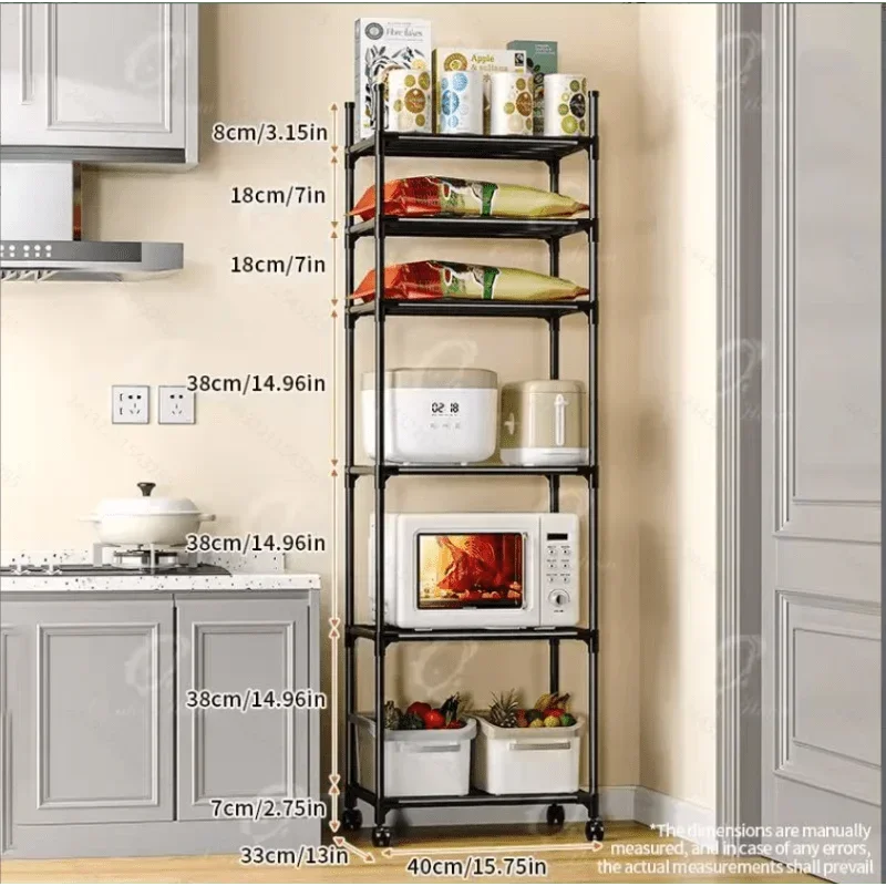 Six-story removable metal wheeled storage cart - Multifunctional storage racks for kitchens, bedrooms, bathrooms and laundry rooms - Space-saving design to store seasoning bottles, tableware and more | Open Shelf Design |