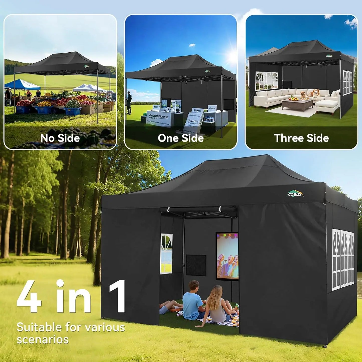 10x15 Pop up Canopy Tent Heavy Duty Gazebo with 4 Sidewalls,UPF 50+ All Weather Waterproof Commercial Outdoor Wedding Party Tent