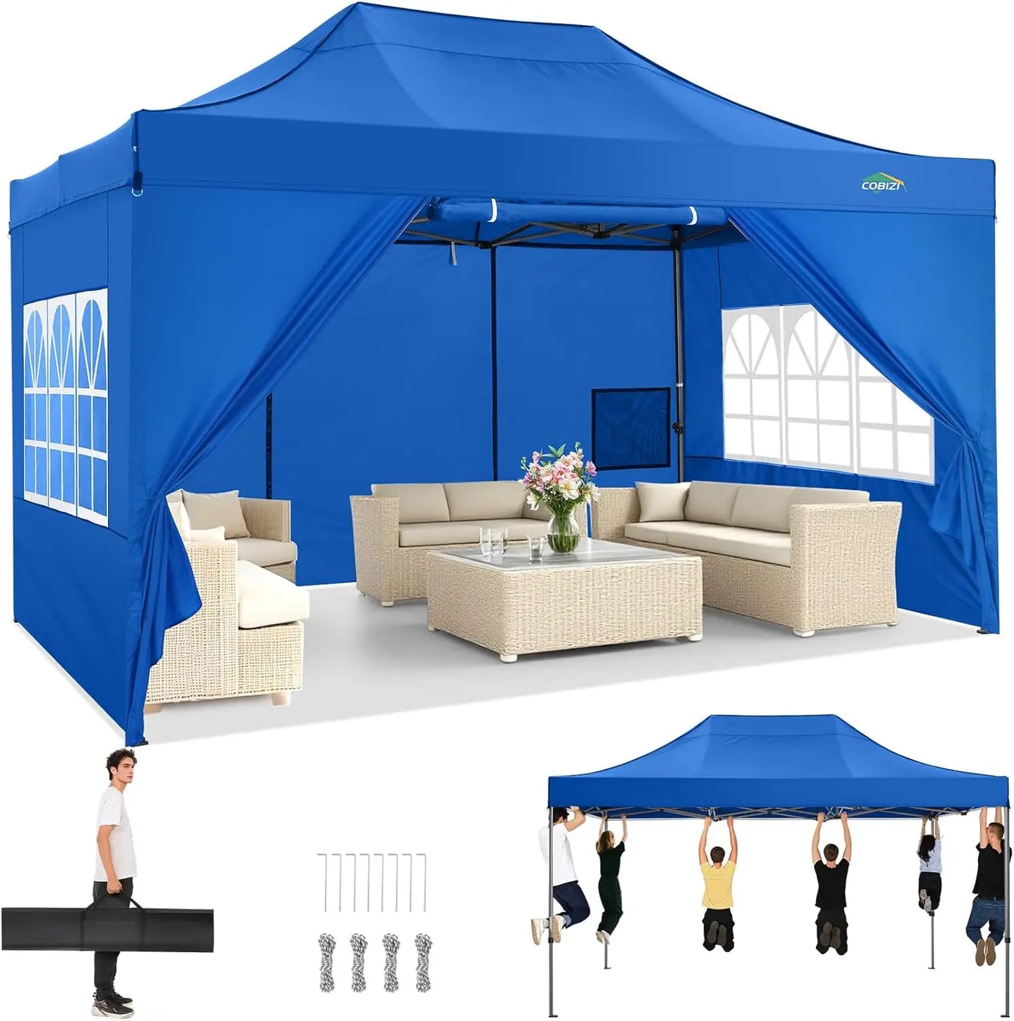 10x15 Pop up Canopy Tent Heavy Duty Gazebo with 4 Sidewalls,UPF 50+ All Weather Waterproof Commercial Outdoor Wedding Party Tent
