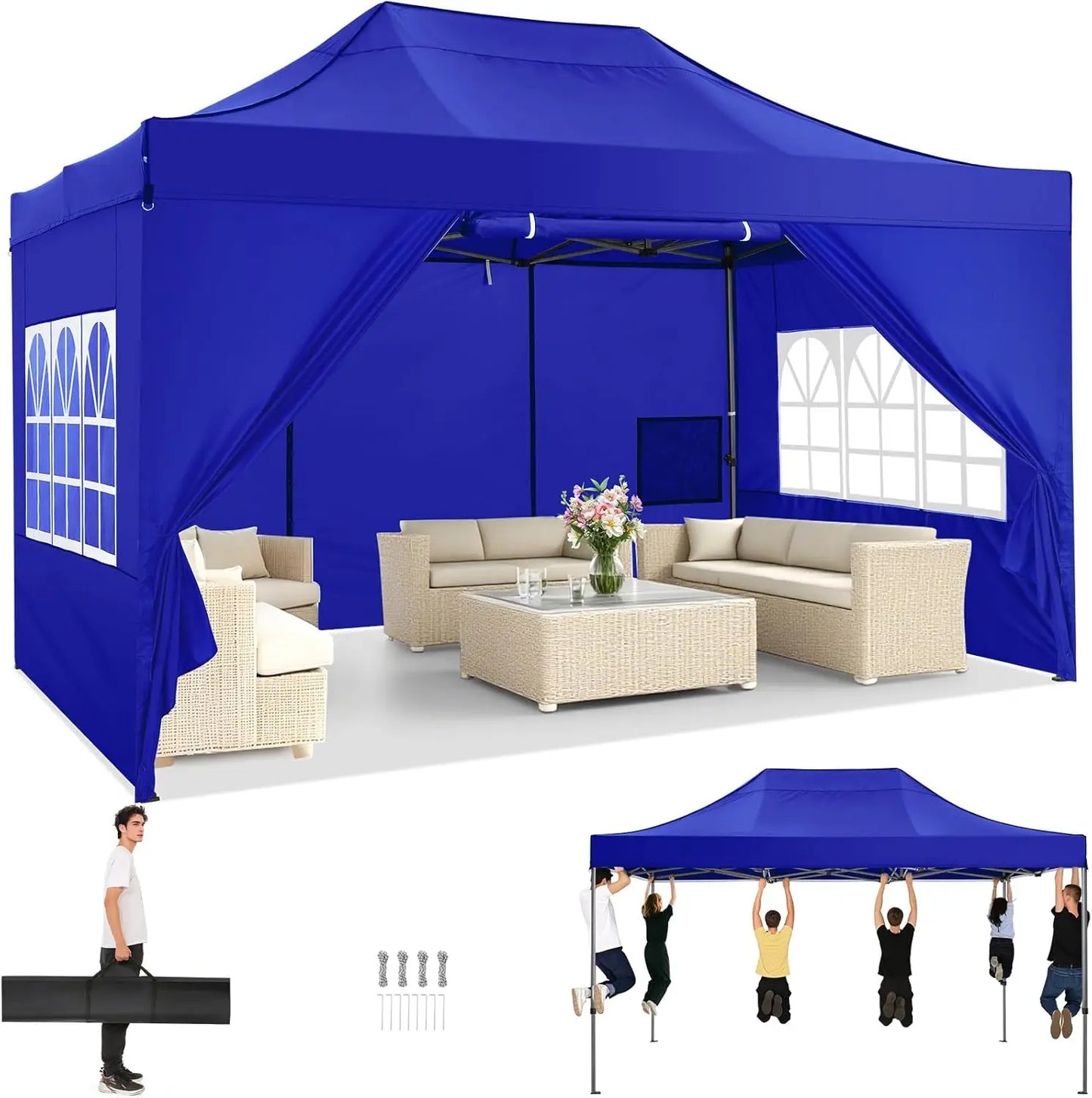 10x15 Pop up Canopy Tent Heavy Duty Gazebo with 4 Sidewalls,UPF 50+ All Weather Waterproof Commercial Outdoor Wedding Party Tent
