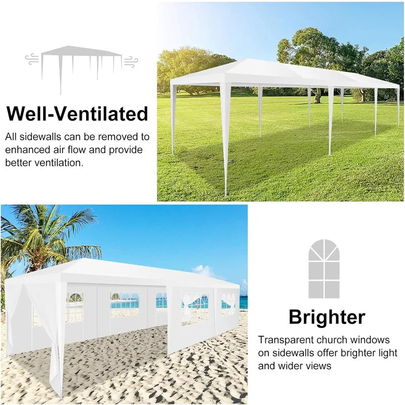 10x10/10X20/10x30FT Party Tent Outdoor Canopy Tent with Sidewalls Upgrade Removable, White Tents for Parties Waterproof
