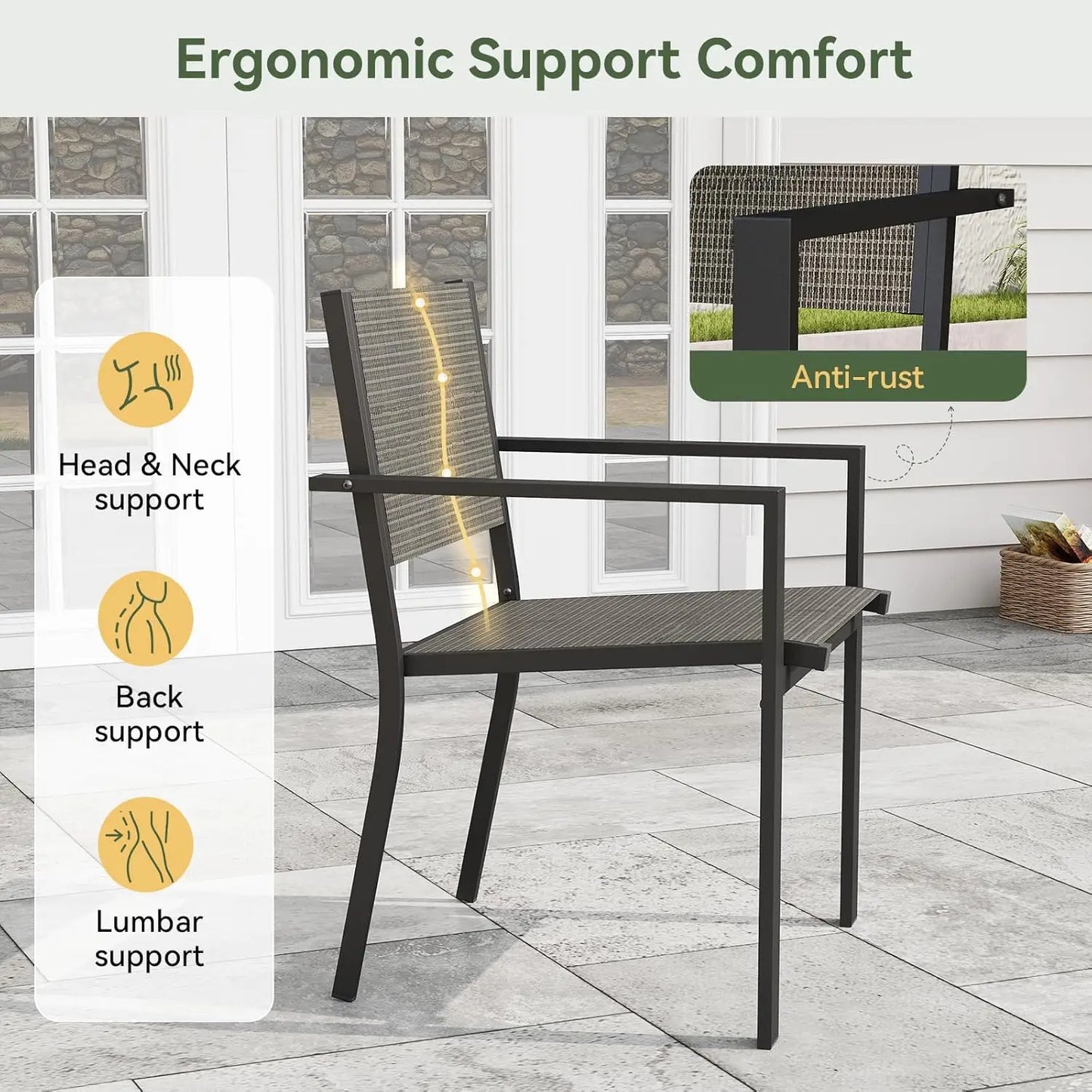 Aoxun 7 Piece Patio Dining Set for 6 All Weather Outdoor Table and Chairs Rectangular Metal Table Textilene Chairs Backyard Garden Poolside