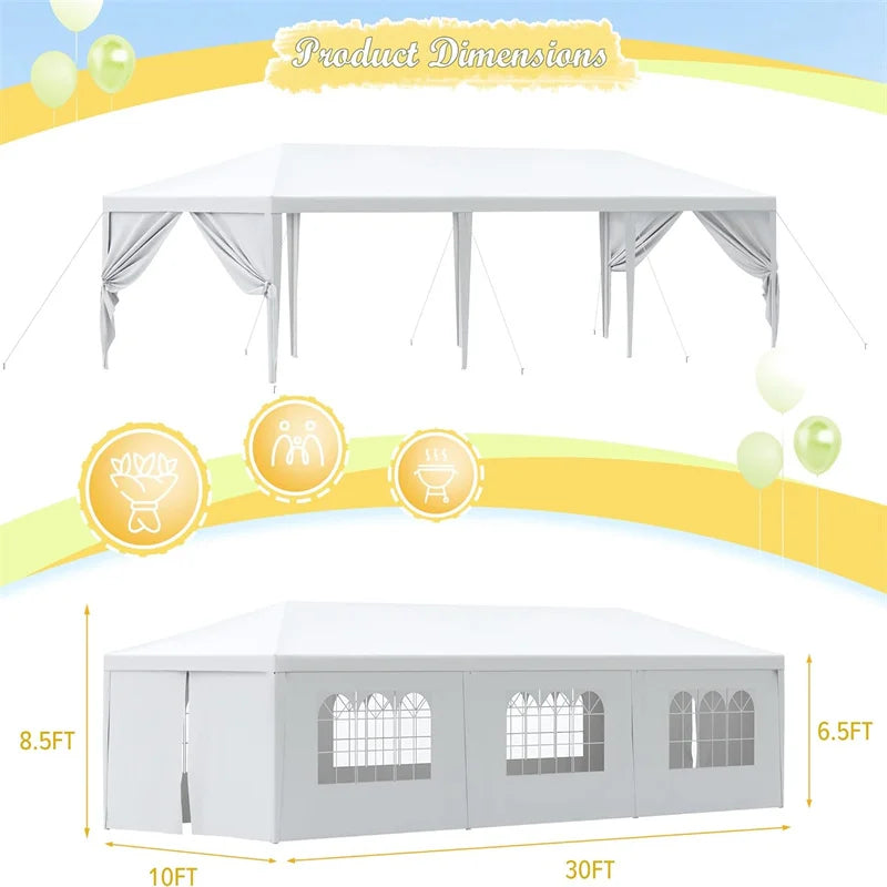 10x10/10X20/10x30FT Party Tent Outdoor Canopy Tent with Sidewalls Upgrade Removable, White Tents for Parties Waterproof