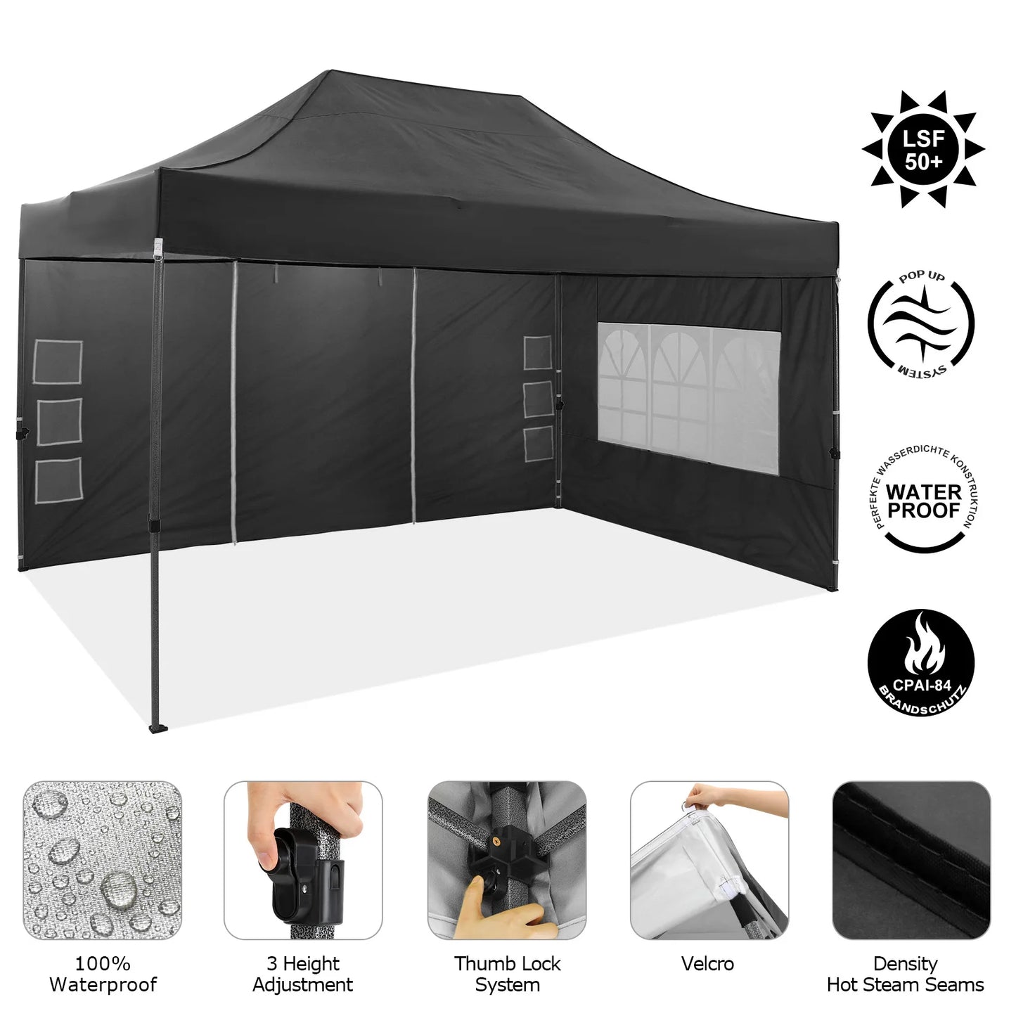 10x15 Pop up Canopy Tent Heavy Duty Gazebo with 4 Sidewalls,UPF 50+ All Weather Waterproof Commercial Outdoor Wedding Party Tent