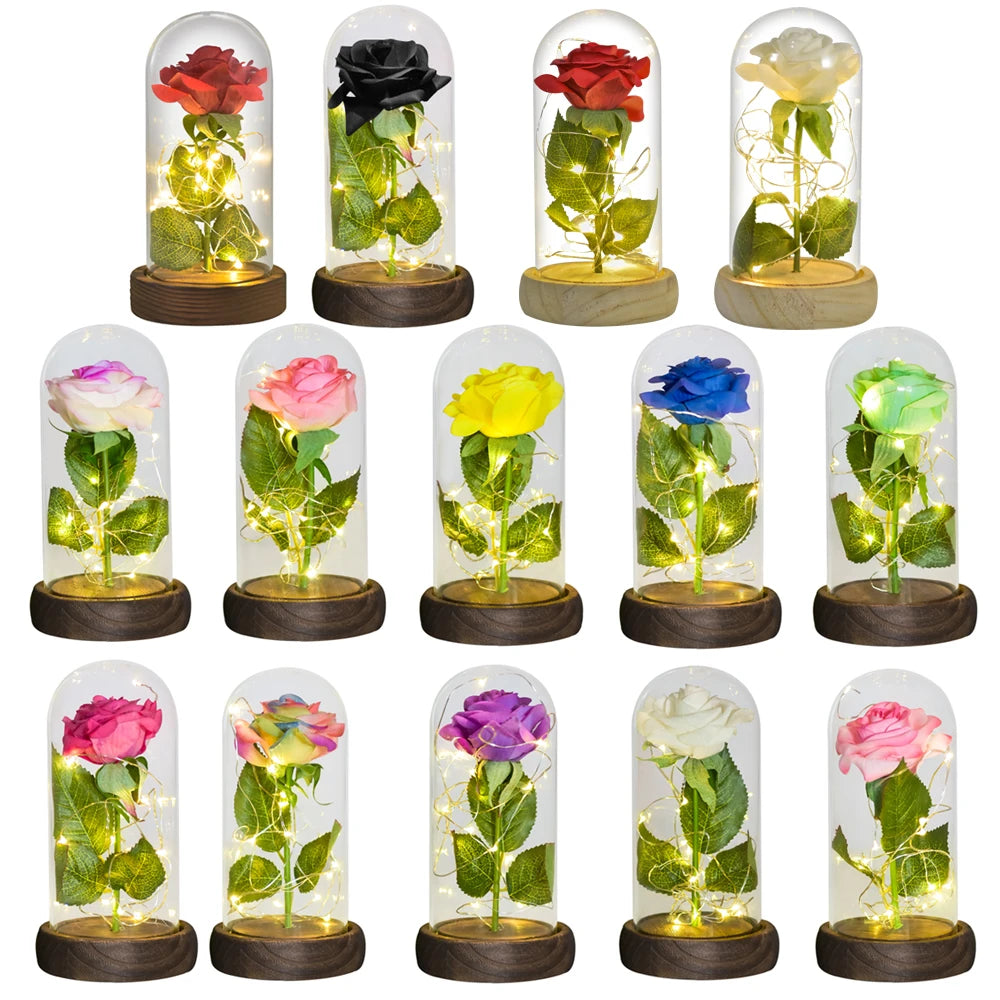 Gifts for Her Beauty and The Beast Eternal Rose In Glass Dome Artificial Forever Flower LED Light Mothers Day Gifts for Women