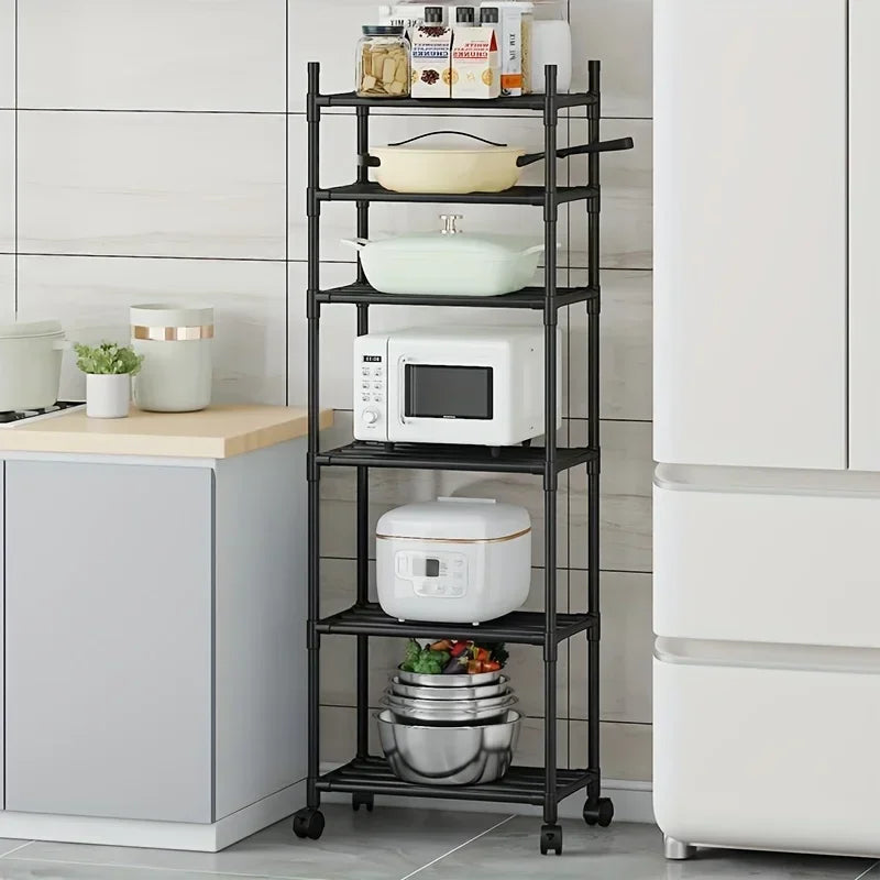 Six-story removable metal wheeled storage cart - Multifunctional storage racks for kitchens, bedrooms, bathrooms and laundry rooms - Space-saving design to store seasoning bottles, tableware and more | Open Shelf Design |