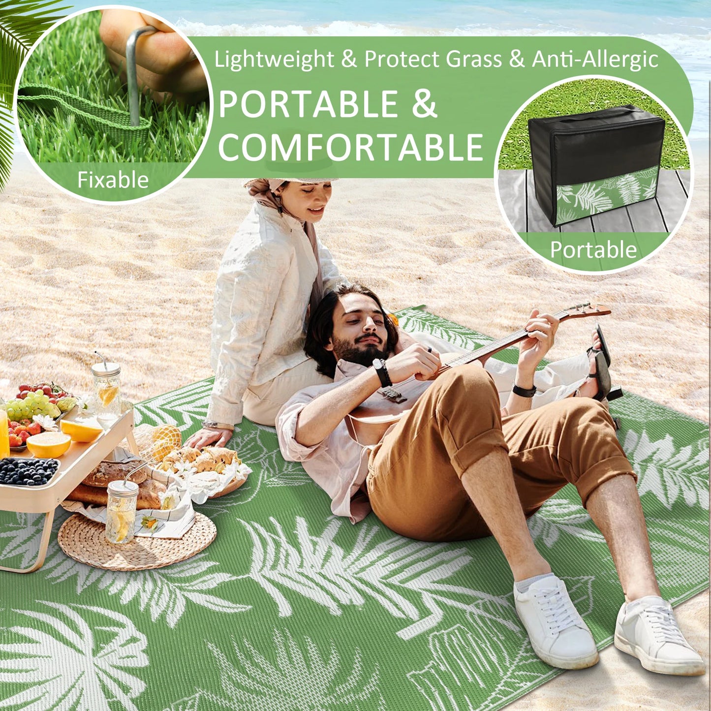 8‘x10' Outdoor Rug Waterproof Recycled Plastic Straw Rug Patio Rug Indoor Outdoor Carpet for Patio Deck Camping RV Beach