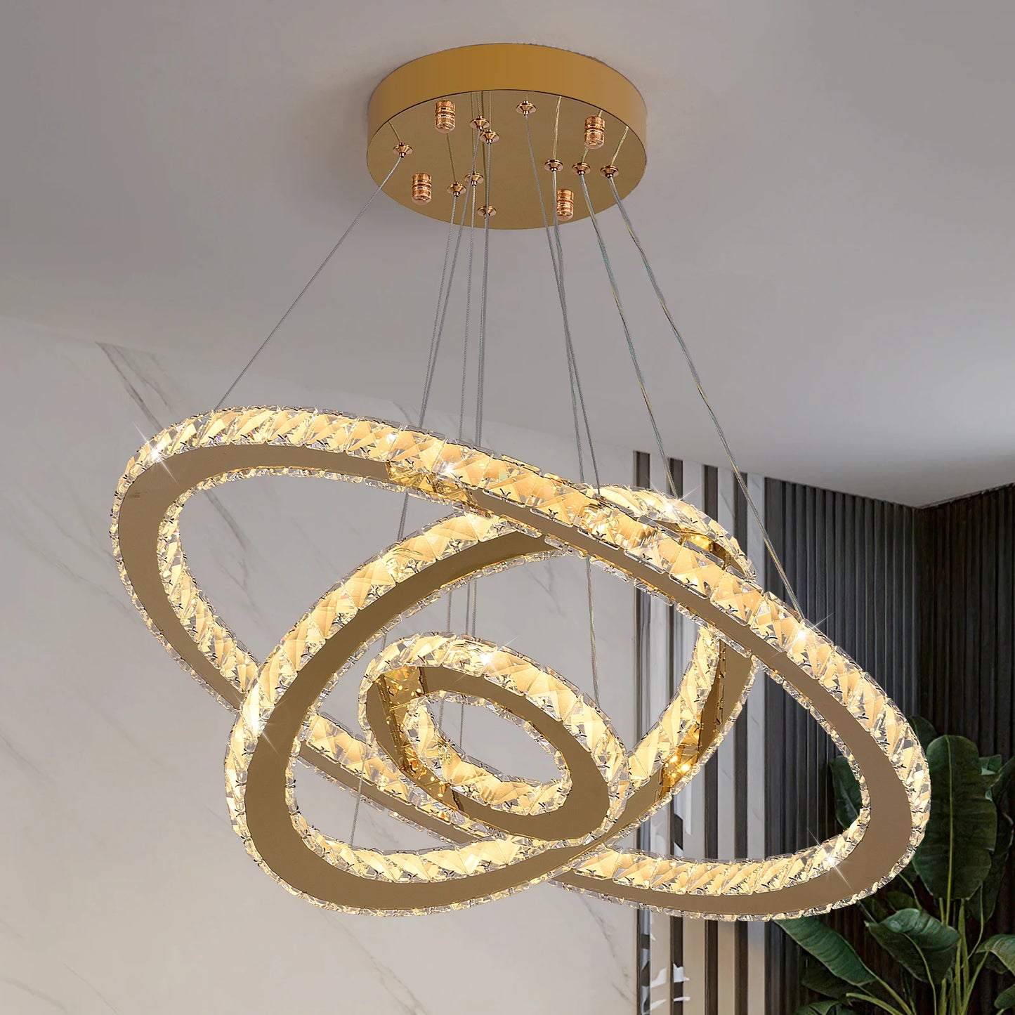 Crystal Pendant Light Living Room Remote Control Gold Chrome Lustre Ceiling Chandeilers Lamp for Bedroom Home Decoration Luminai