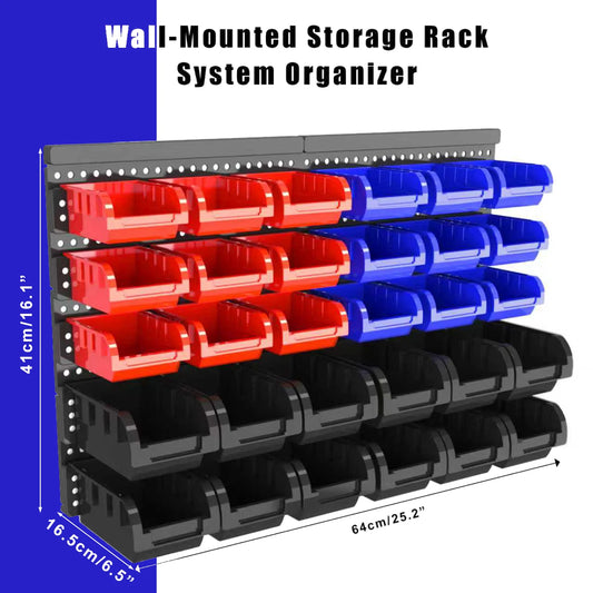 30pcs Wall-Mounted Storage Bins Set Wall-Mounted Storage Rack System Organizer Garage Plastic Shop Tool For Men'S Gift Duty Gara