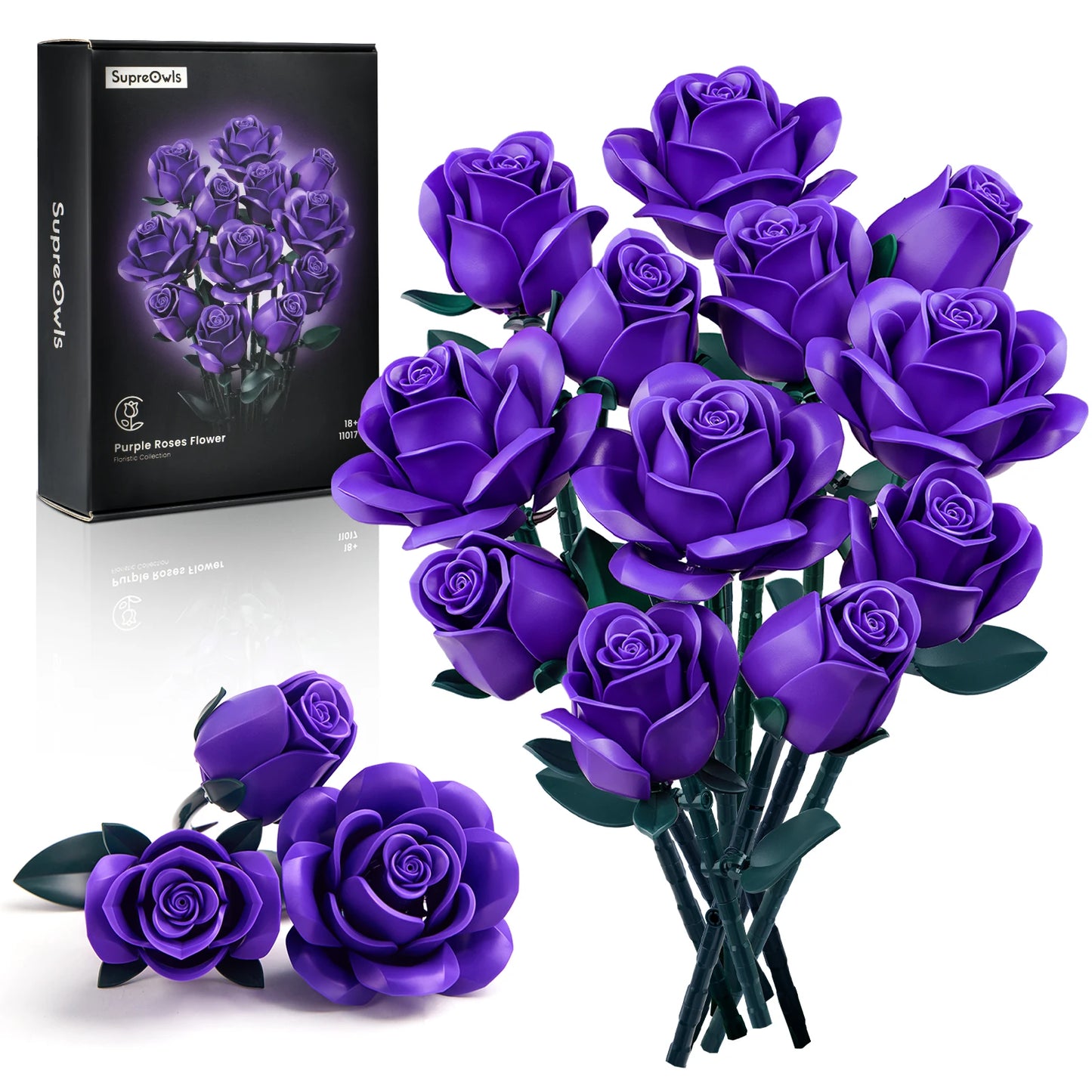 Purple Roses Bouquet Block Flowers Artificial Botanical Plant Home Decor Christmas Valentines Day Gift for Women Room Decoration