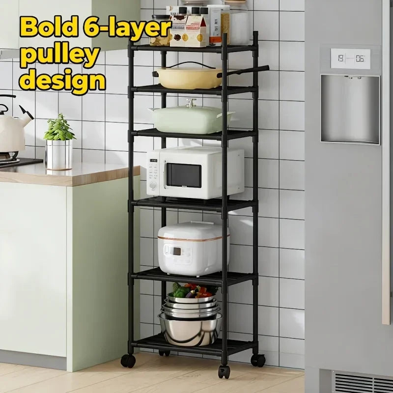 Six-story removable metal wheeled storage cart - Multifunctional storage racks for kitchens, bedrooms, bathrooms and laundry rooms - Space-saving design to store seasoning bottles, tableware and more | Open Shelf Design |