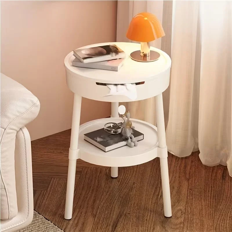 Sofa Side Tables, 2-Tier Open Coffee Table, Portable Round End Table, Decorative Corner Table for Living Room, Balcony, Bedroom