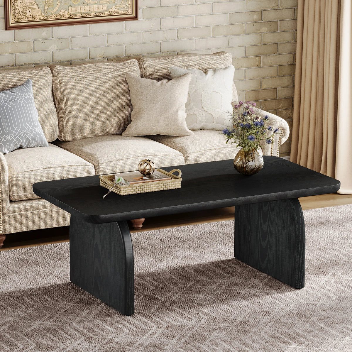 Tribesigns Farmhouse Rectangular Coffee Table, 47.24-Inch Engineered Wood Center Cocktail Tea Table with Sturdy Base