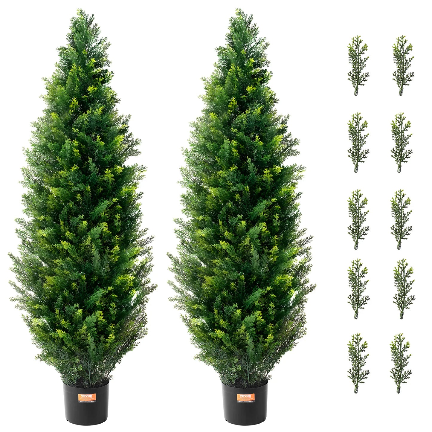 SucceBuy Artificial Cedar Topiary Tree, 48 inch Tall (2 Pieces), with Extra Leaves & Pot Faux Evergreen Fake Pine Cypress Trees