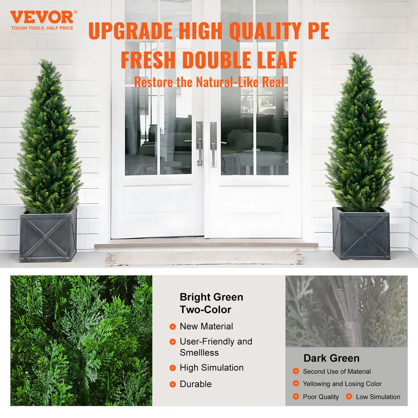 SucceBuy Artificial Cedar Topiary Tree, 48 inch Tall (2 Pieces), with Extra Leaves & Pot Faux Evergreen Fake Pine Cypress Trees