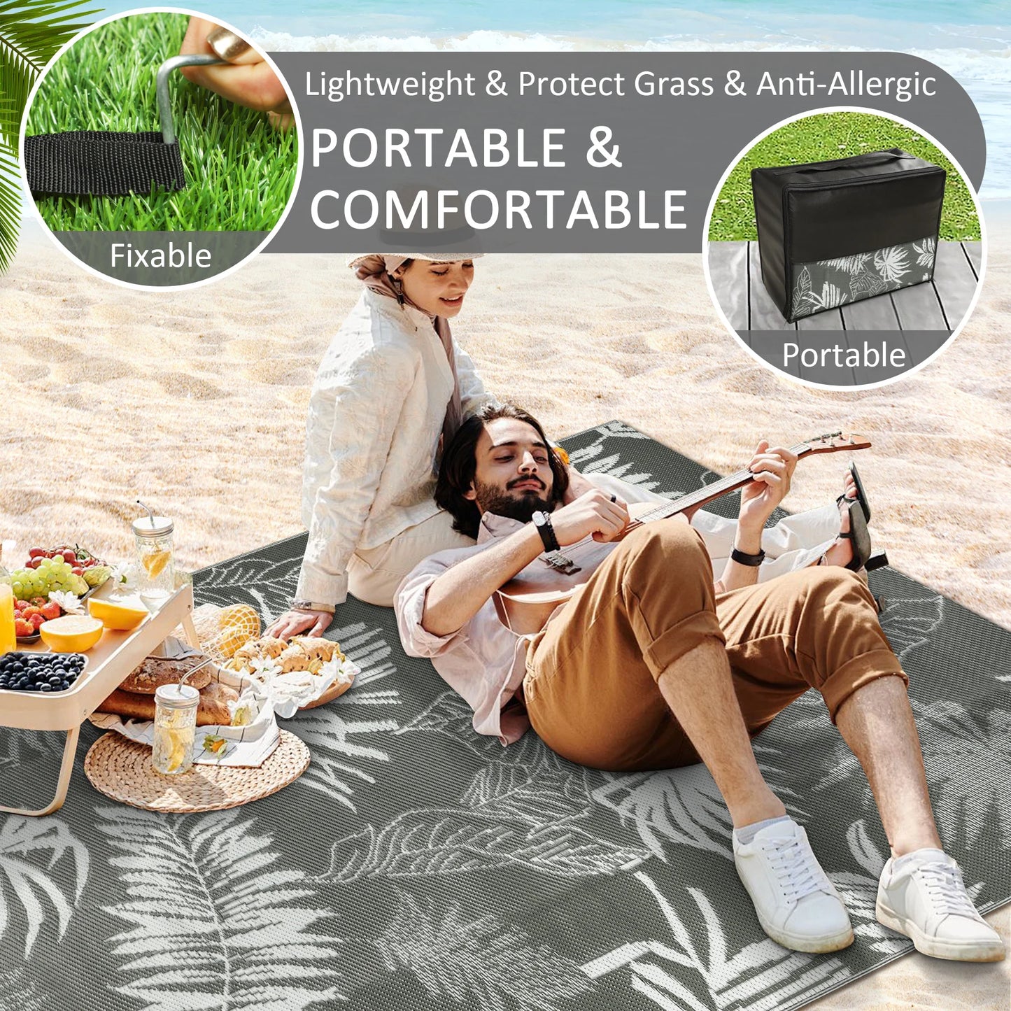 8‘x10' Outdoor Rug Waterproof Recycled Plastic Straw Rug Patio Rug Indoor Outdoor Carpet for Patio Deck Camping RV Beach