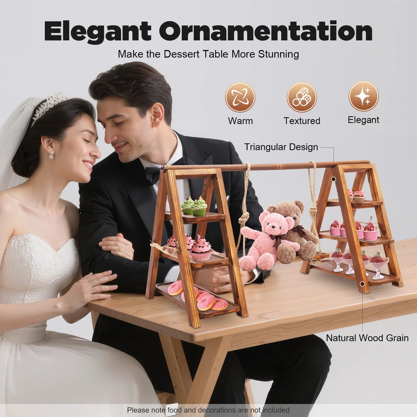 3-Tier Solid Wood Dessert Stand 6KG Load Capacity Detachable Wooden Cupcake Display Rack for Wedding Birthday Party