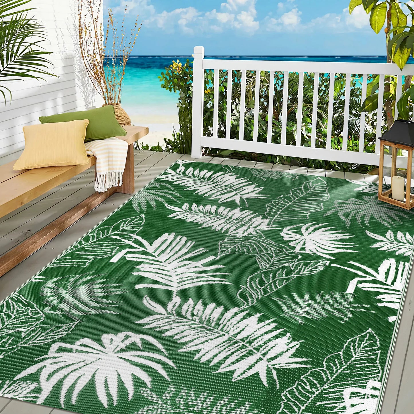 8‘x10' Outdoor Rug Waterproof Recycled Plastic Straw Rug Patio Rug Indoor Outdoor Carpet for Patio Deck Camping RV Beach