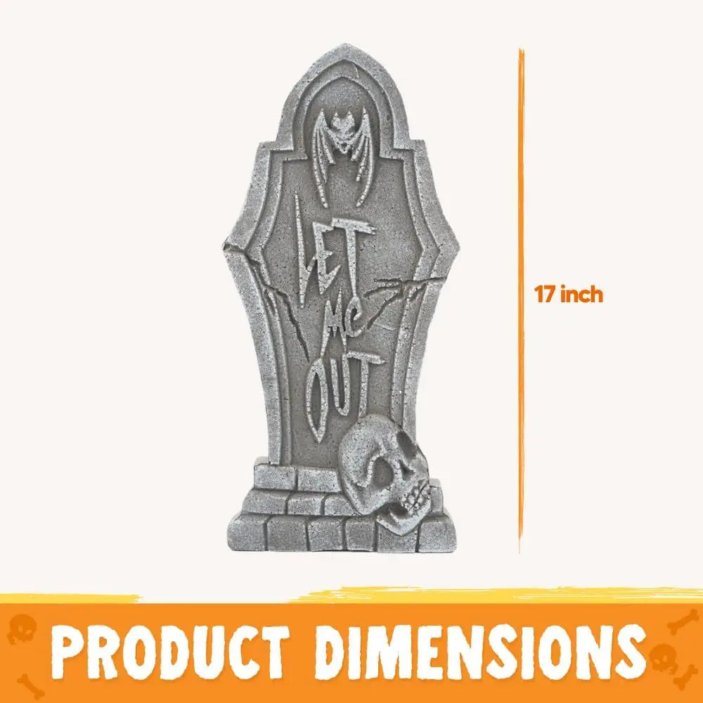 17" Halloween Decorations Outdoor Tombstones 5 Pack Halloween Graveyard Foam Headstones Decor with 12 Metal Stakes for Prop Cemetery Yard Lawn Decorations, Party Supplies