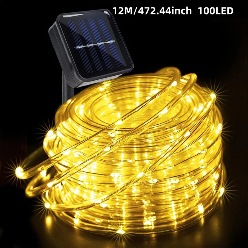 1pc Solar LED Tube Light 100LED Tube Rope String Light 8 Modes with Outdoor PVC Tube Light Solar Fence Light For Home Garden Yard Party Party Decoration