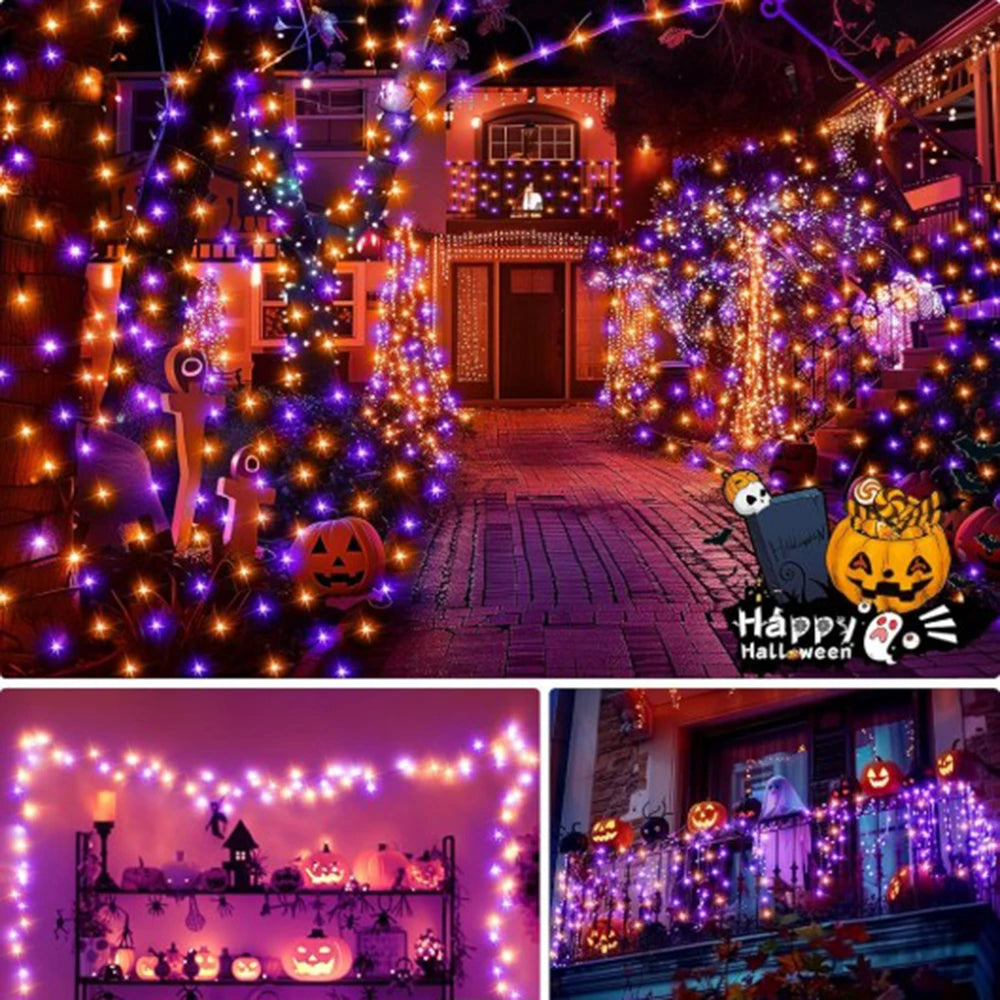 LED Purple Orange Halloween String Lights Fairy Lights Outdoor For Terrace Garden Street Home Christmas New Year Party Decor
