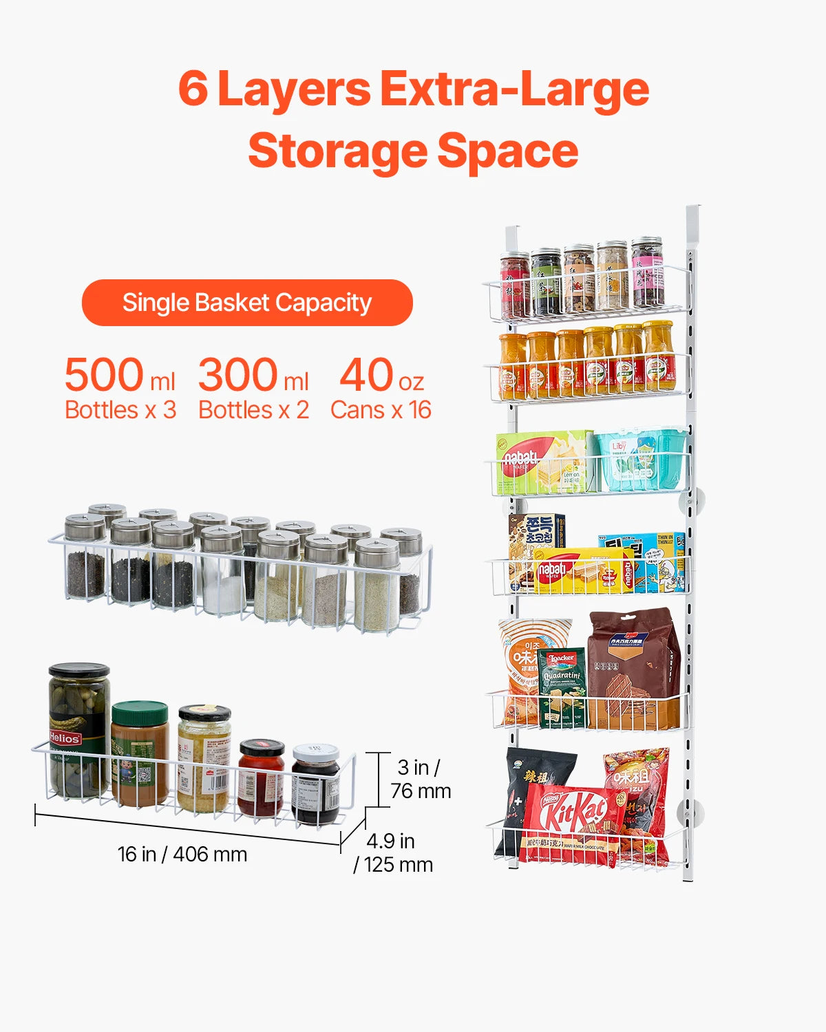 VEVOR 6/8/9/10 Tier Over the Door Pantry Organizer Heavy-Duty Steel Hanging Spice Rack, Adjustable Wall Seasoning Shelves