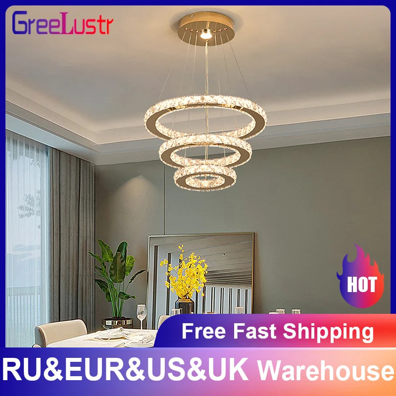 Crystal Pendant Light Living Room Remote Control Gold Chrome Lustre Ceiling Chandeilers Lamp for Bedroom Home Decoration Luminai