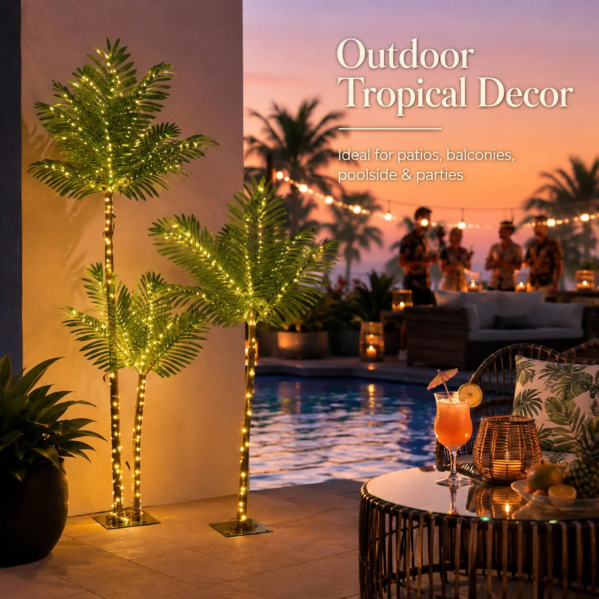 Artificial Palm Tree with LED Lighted Christmas Decor USB Powered, 5FT, 6FT Artificial Palm Tree with LED Lights, 8 Lighting Modes and IP65 Waterproof for Indoor Outdoor Christmas and Tropical Spaces