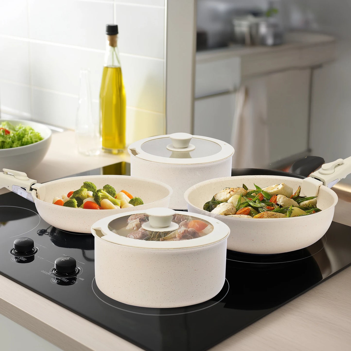 JHK 12 Pcs Pots and Pans Set Nonstick Kitchen Cookware Set Induction Cooking Sets Detachable Handle For Kitchen Dining