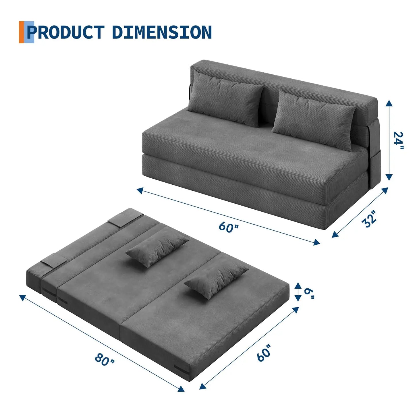 4-in-1 Folding Sofa Bed Convertible Sleeper Soft Corduroy Loveseat Couch With Pillow Space-Saving Fold Out Chair Bed For Room