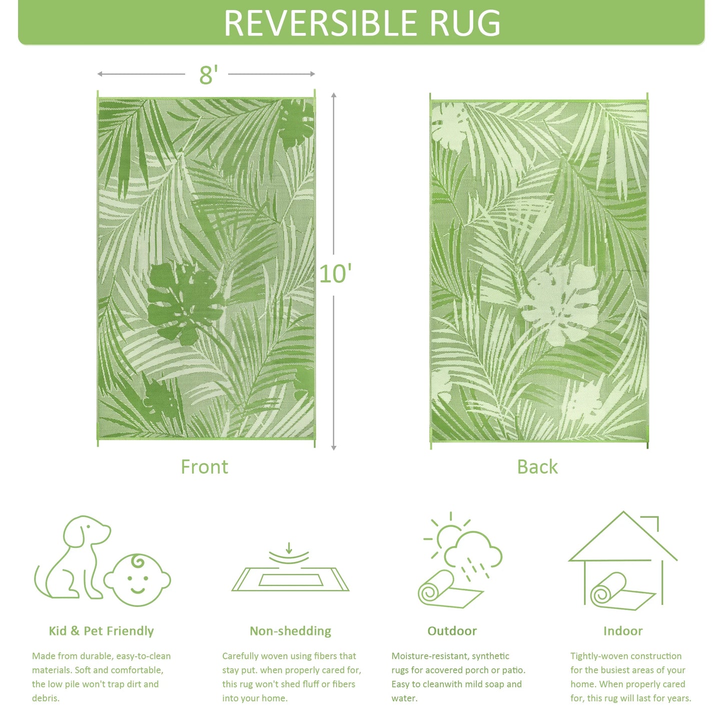 8‘x10' Outdoor Rug Waterproof Recycled Plastic Straw Rug Patio Rug Indoor Outdoor Carpet for Patio Deck Camping RV Beach