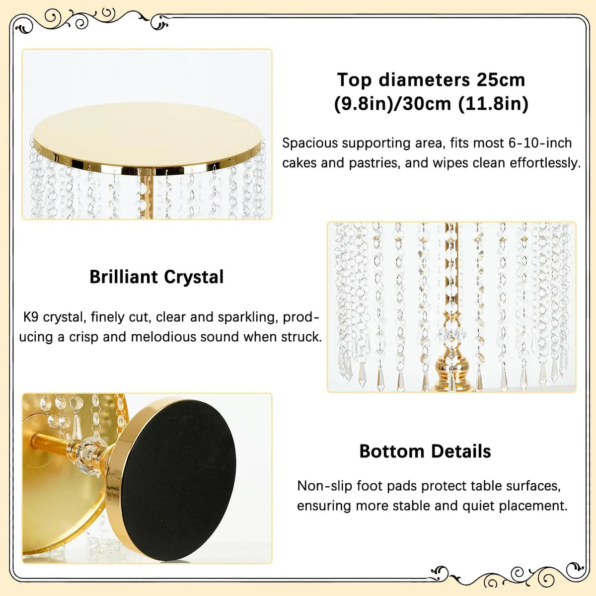 6Pcs Gold Mirror Cake Stand Set With Crystal Pendants, Round Dessert Display Stands For Wedding Birthday Party Dessert Table Cupcake Holder