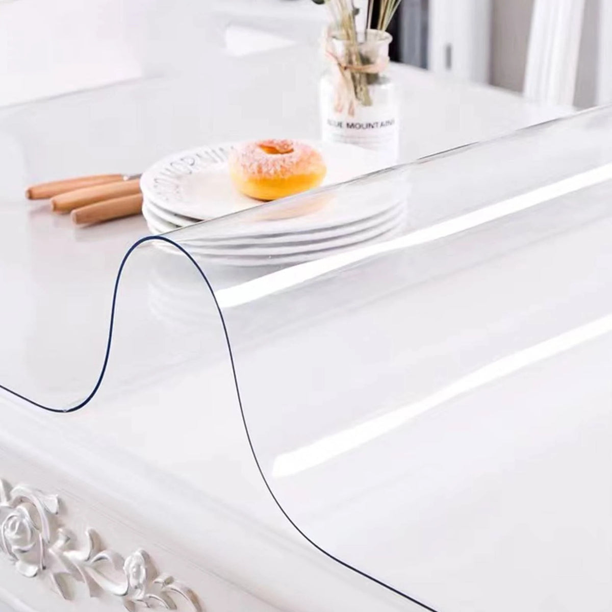 SucceBuy 1.5mm2mm PVC Table Cloth Transparent Clear Desk Cover Protector Plastic Soft Glass Waterproof Oilproof for Dining Table