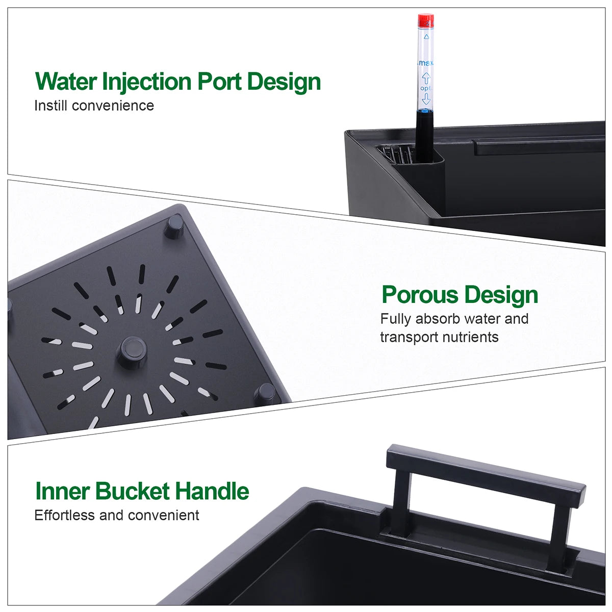 Rectangular Planters Set of 2, Large Plant Pots with Drainage Holes＆Water Level Monitor for Outdoor Indoor Patio Porch Rooms