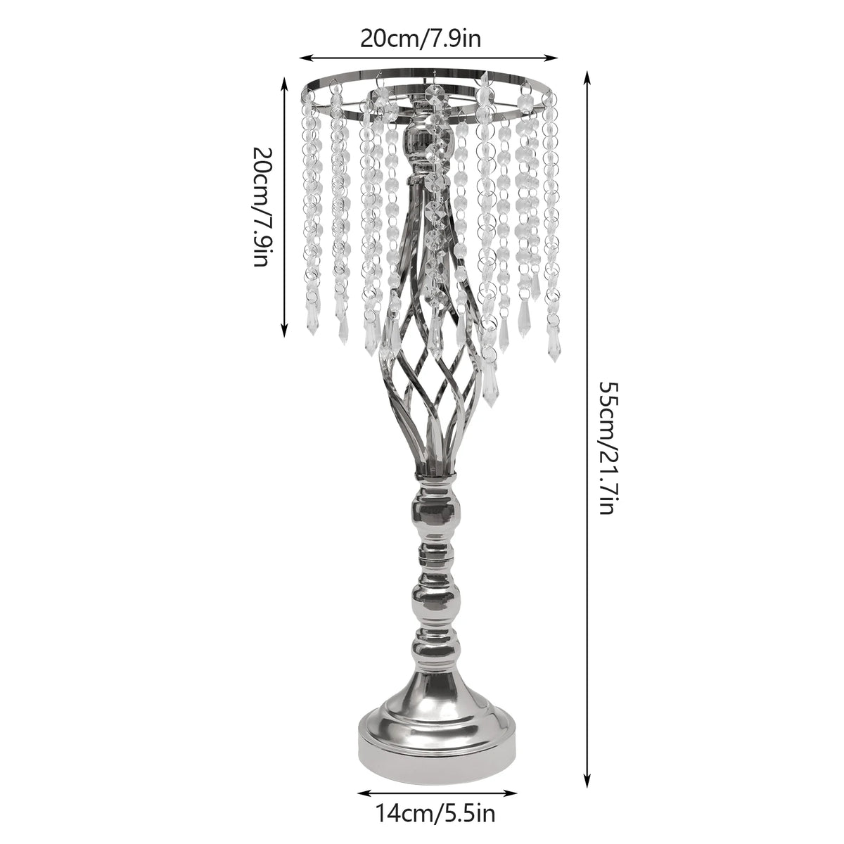 6pcs Crystal Flower Stand, Wedding Centerpiece, Crystal Wedding Flower Stand 55cm Silver Iron Durable DIY Vase Holder for Party Event Decor