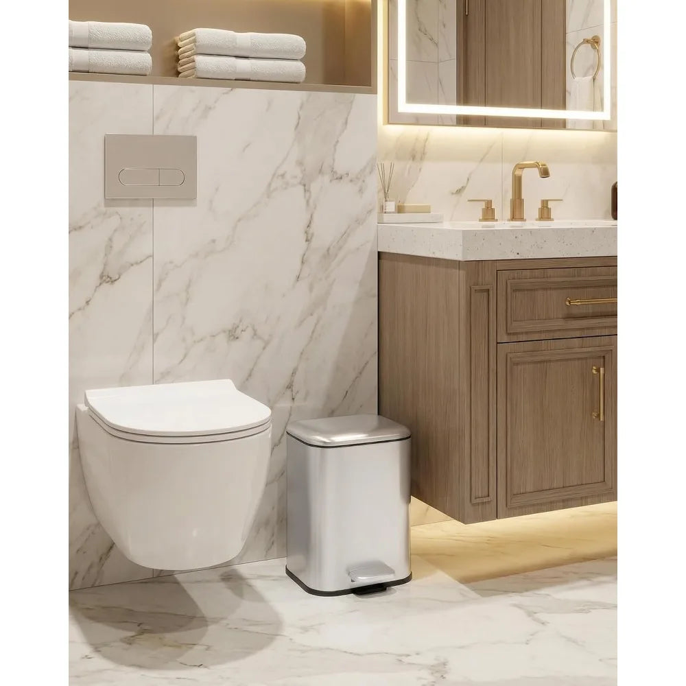 5L Stainless Steel Step Trash Can With Lid And Inner Bucket Silent Close Narrow Bin for Home Kitchen Bathroom Bedroom Kitchen