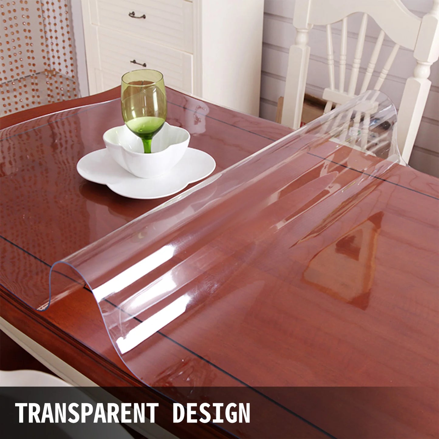SucceBuy PVC Tablecloth Transparent Table Cloth 1.5mm2mm Waterproof Oilproof Plastic Soft Glass Protector Cover for Dining Table