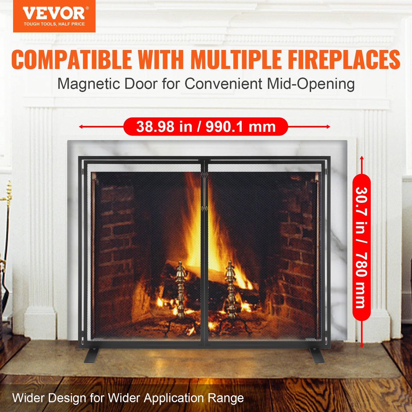 SucceBuy Fireplace Screen 1 Panel with Door Iron 38.98inch(L) x30.7inch(H) Spark Guard Cover For Living Room Home Decor Moder