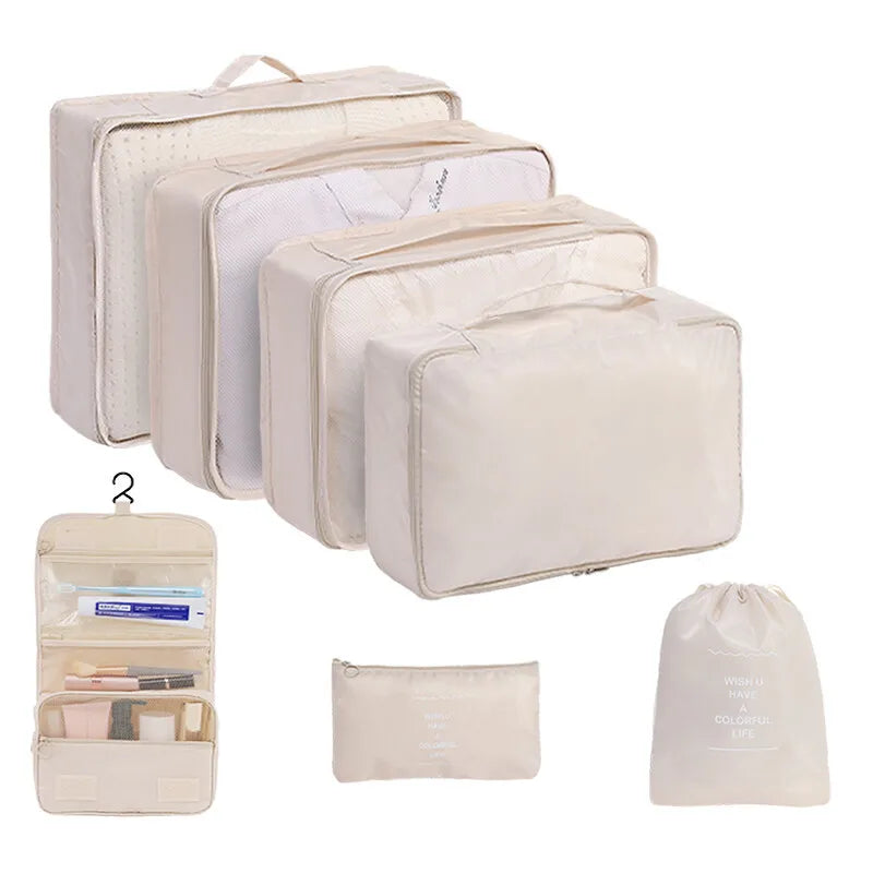 7/8/9Pcs Set Travel Organizer Storage Bags Suitcase Packing Cubes Set Cases Portable Luggage Clothes Shoe Tidy Pouch Folding
