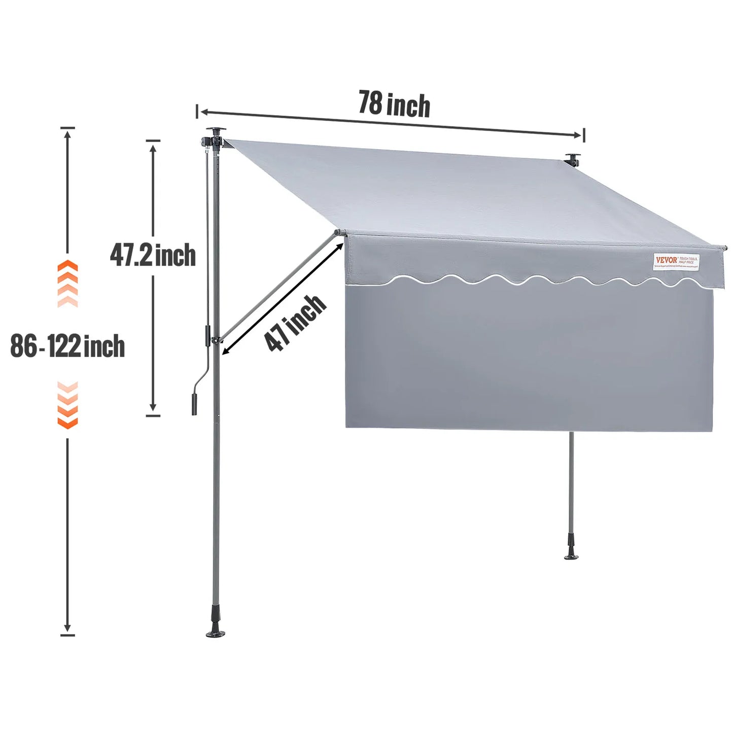 SucceBuy Manual Retractable Awning Outdoor Awning Retractable Sun Shade Water-Resistant Polyester Patio Door Window for Backyard