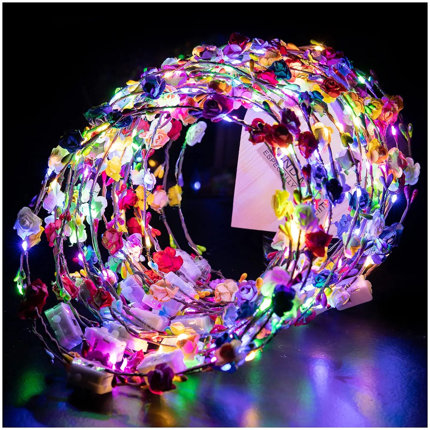 30pcs Paper Rose Wreath Set LED Light-Up Headbands, Party Wreaths, Suitable for Glow-in-the-Dark Wedding Party Hair Accessories